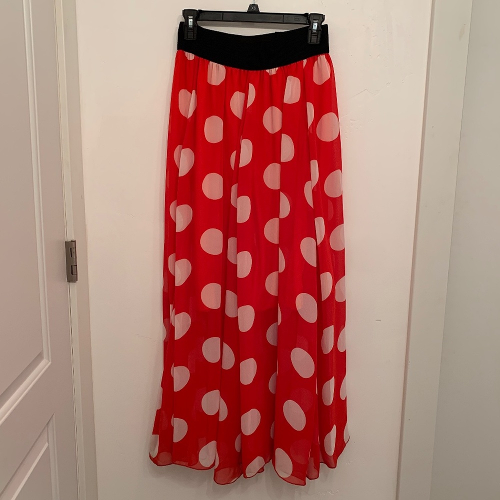Red and White Polka Dot Minnie Mouse Maxi Skirt Medium
